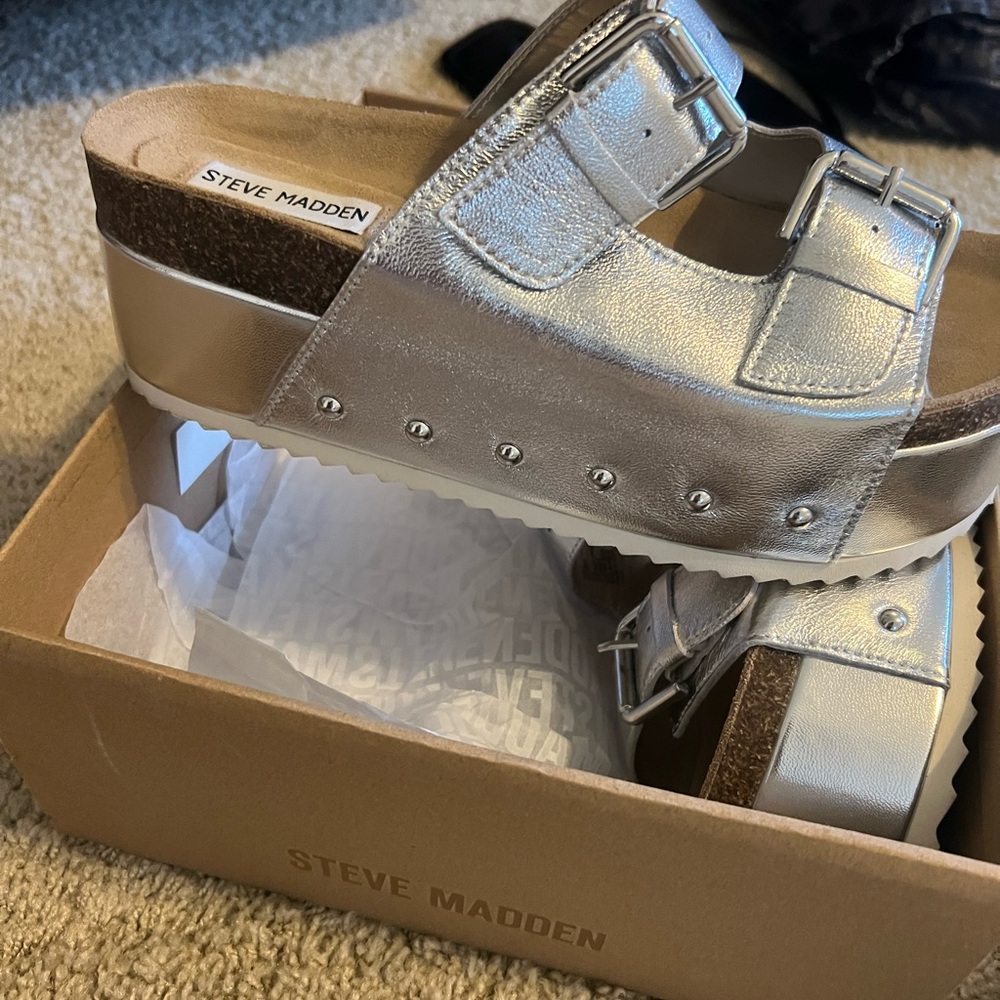 Steve Madden Platform Silver Sandals